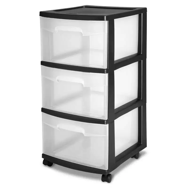 

Drawer Plastic Cart, Black with Clear Drawers, Adult