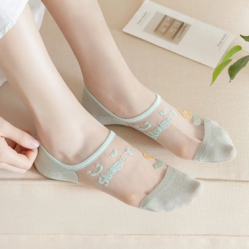 6Pairs/Lot  Women Short Socks Summer Thin Breathable Mesh Comfortable Kawaii Cotton Girls Sock Fashion Print Ankle Sox Meias