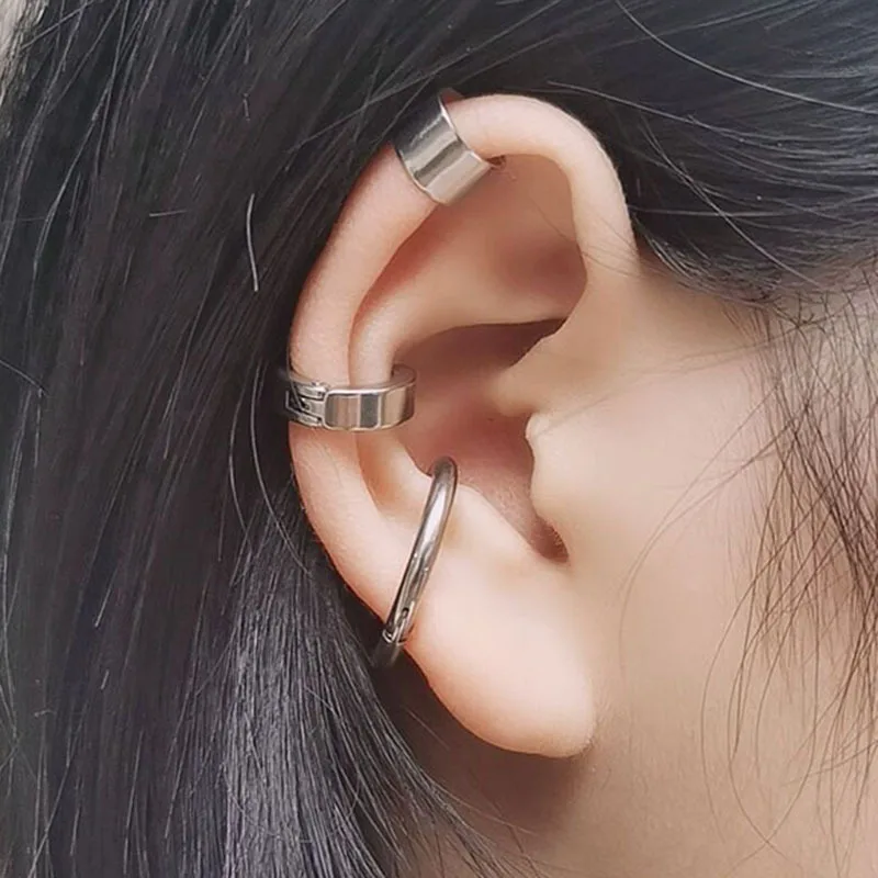 3pcs/set Stainless Steel Ear Clips Earrings For Women Men Painless Non-piercing Fake Earrings Ear Cuffs Vintage Punk Ear Jewelry images - 6