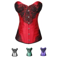 sexy lace up corset overbust jacquard floral bustier fish boned gothic gorset plus size for women outfit corset