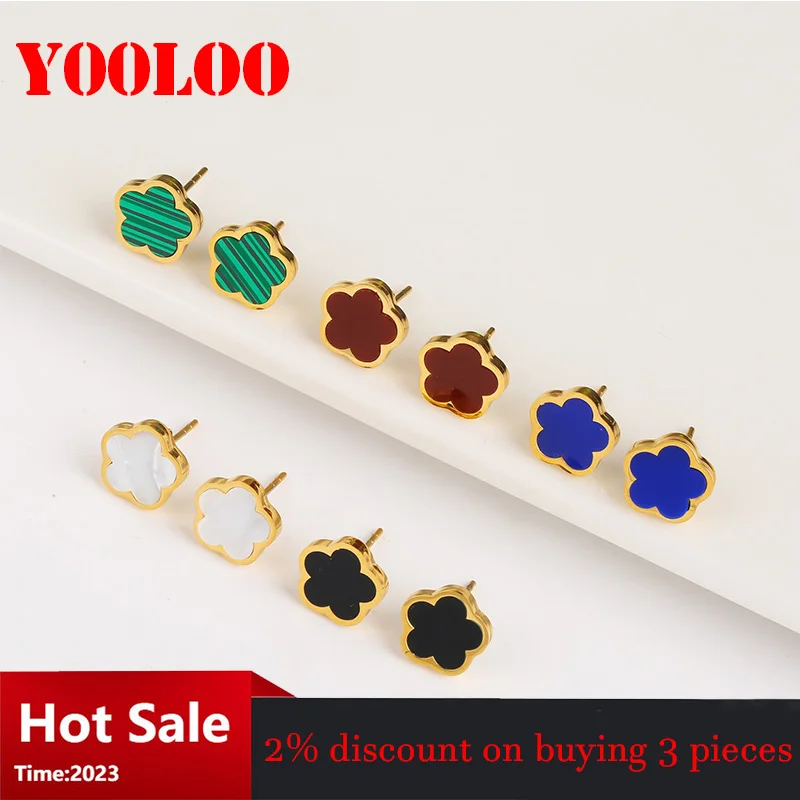 

18k Gold-plated Stainless Steel Flower Earrings with Luxurious Design for Women's Green Red White Black Clover Jewelry