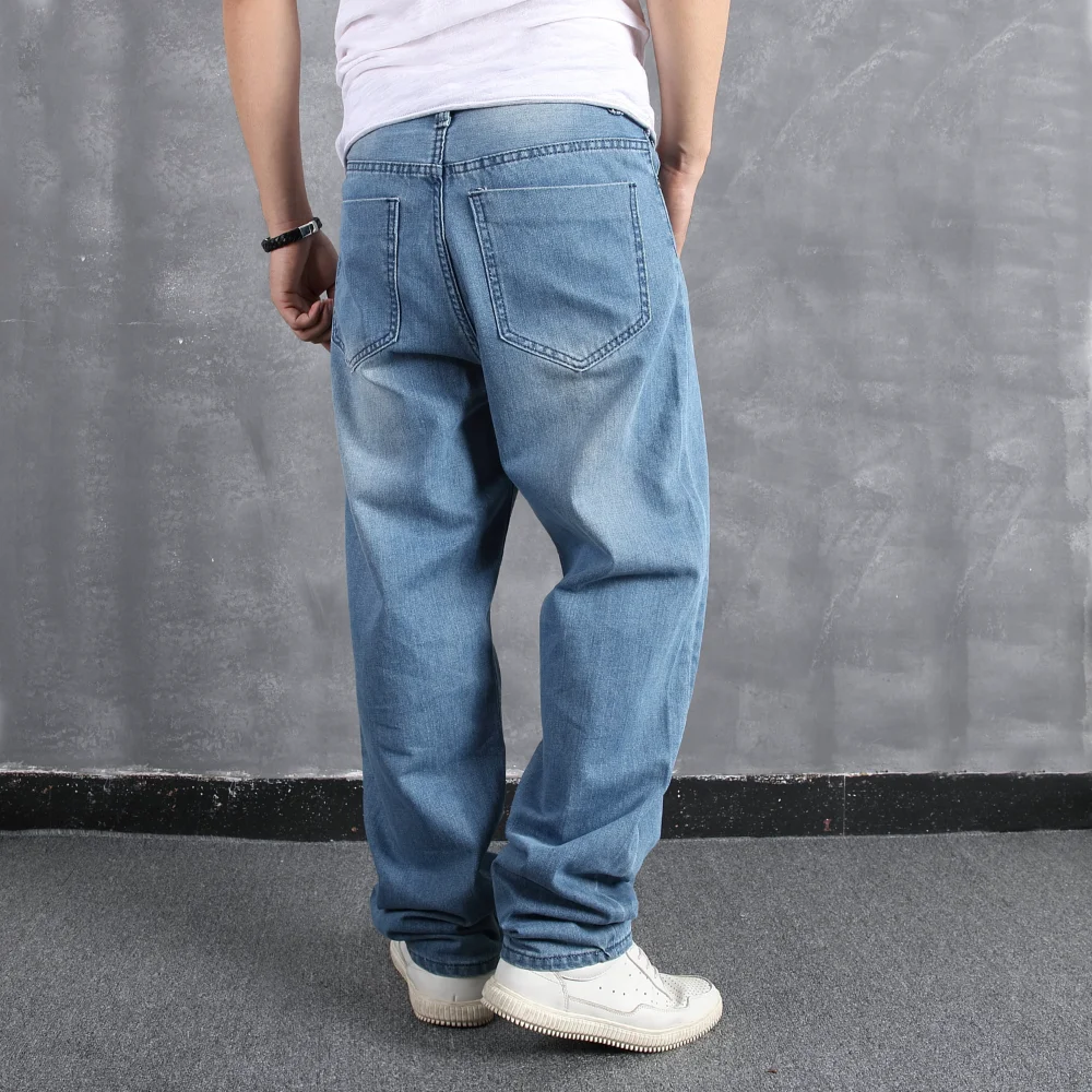 Light Blue Large Size Jeans Men Loose Casual Trend Hip-hop Denim Pants Skateboard Pants Stretch Full Length Trousers