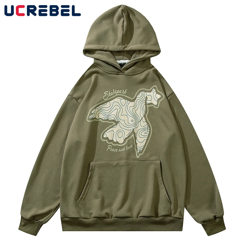 

Pattern Foam Print Sweatshirts Mens Streetwear Loose Casual Hoodies Autumn High Street Pocket Long Sleeve Cotton Outerwear Men
