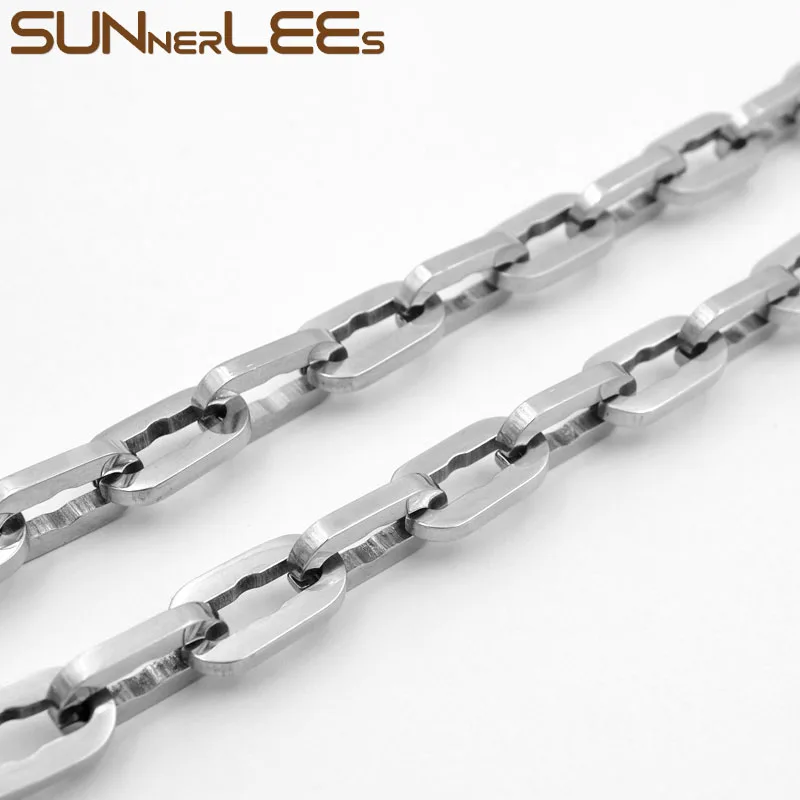 Колье из нержавеющей стали SUNNERLEES 316L 9 мм геометрической овальной звеньевой цепи с высокопольской серебристой отделкой для мужчин и женщин в подарочной упаковке SC249.