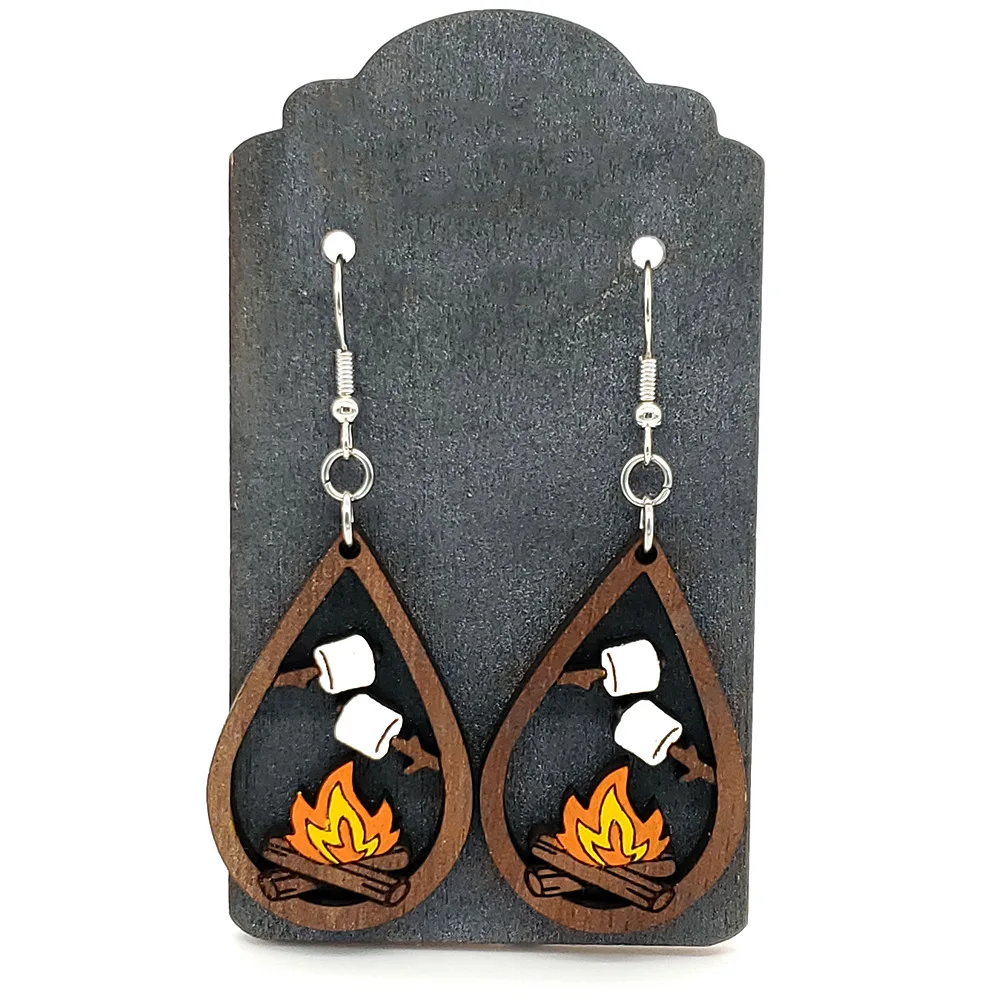 

Camper, Smores, and Campfire Woodden Summer Earrings for Women Girls S'mores Fire Flames Painted Earrings Marshmallow Campfire
