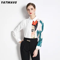 2022 new arrival autumn womens blouse vintage work casual tops chiffon long sleeve blouse elegant loose women print shirt