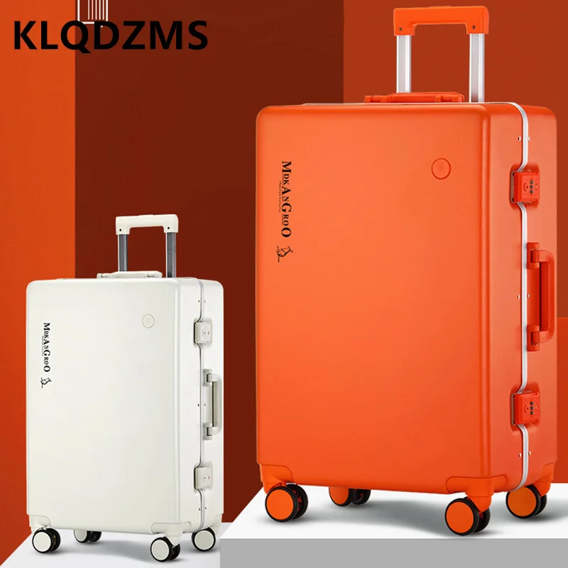 KLQDZMS Fashion Aluminum Frame Luggage Universal Wheel Trolley Case Male And Female Student Suitcase 20 Inch Boarding Case