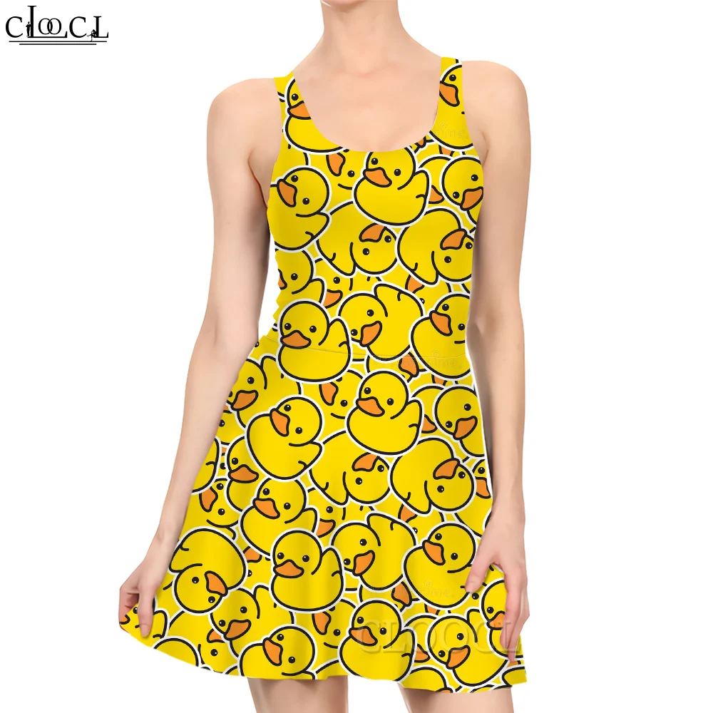 

CLOOCL Women Dress Cartoon Yellow Duck 3D Graphics Printed Summer Female Sexy Dress Fashion Sleeveless Lady Beach Dresses