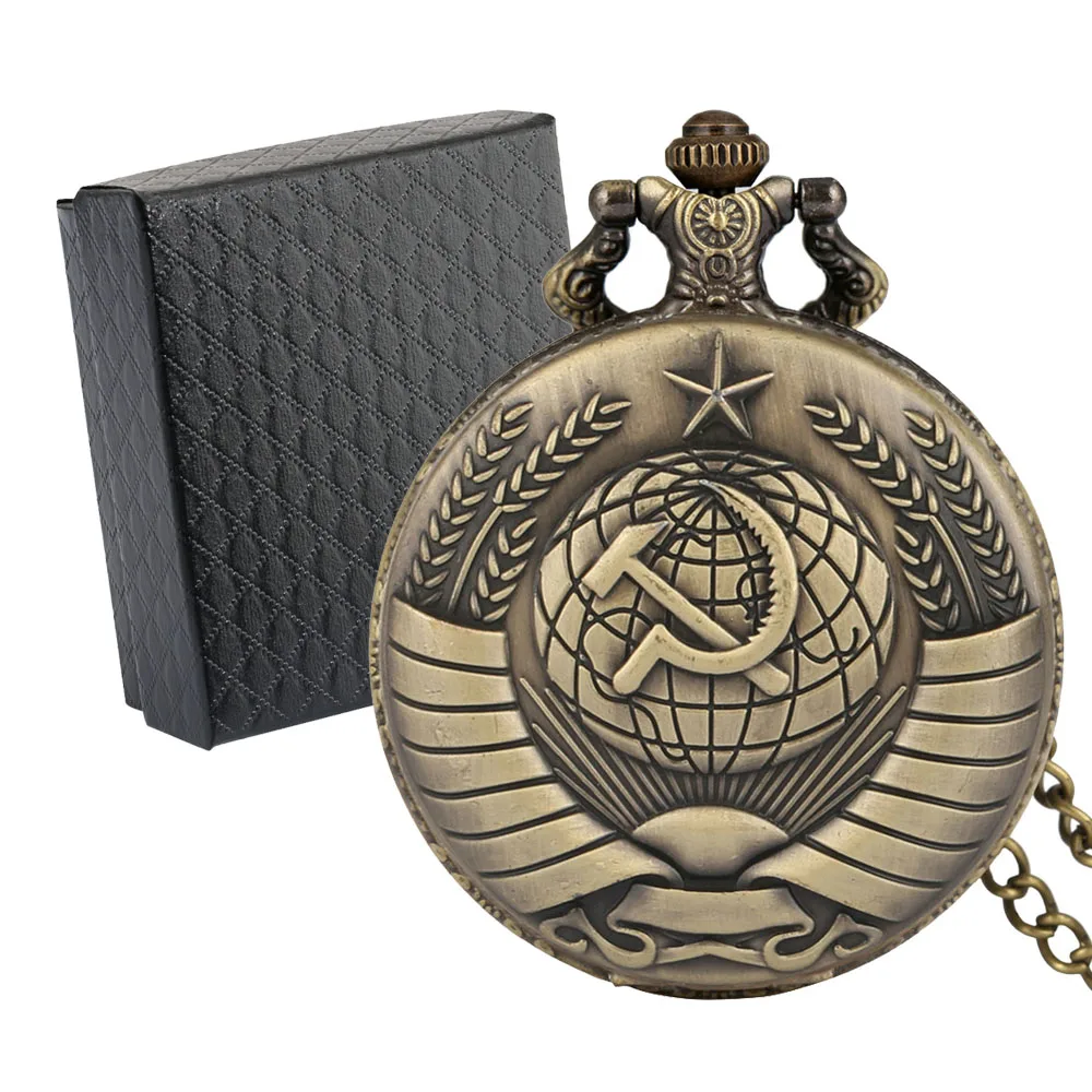 

CCCP Russian Soviet Union Symbol Necklace Watch for Men Women Quartz Pocket Watch USSR Pendant Pocket Timepiece with Gift Box