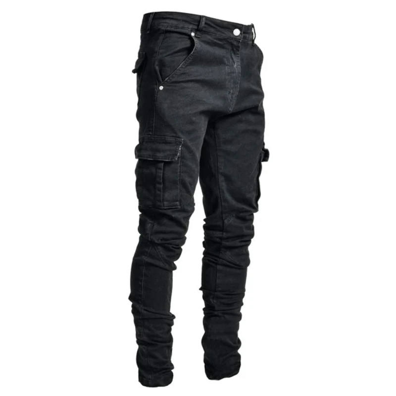 Jean Man Casual Cotton Denim Trousers Multi Pocket Cargo Jeans Men New Skinny Pants Side Pockets Overalls Men