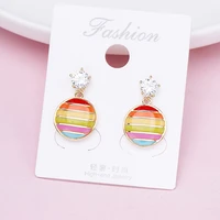 rainbow color love round simple shining zircon earrings