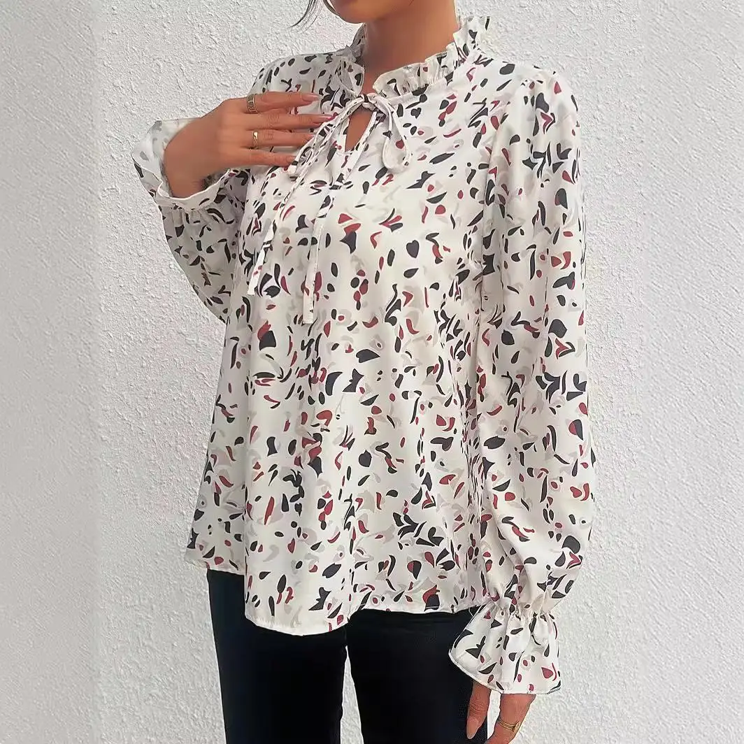 Женская рубашка на весну и осень блузка шнуровке с французским бантом Топ