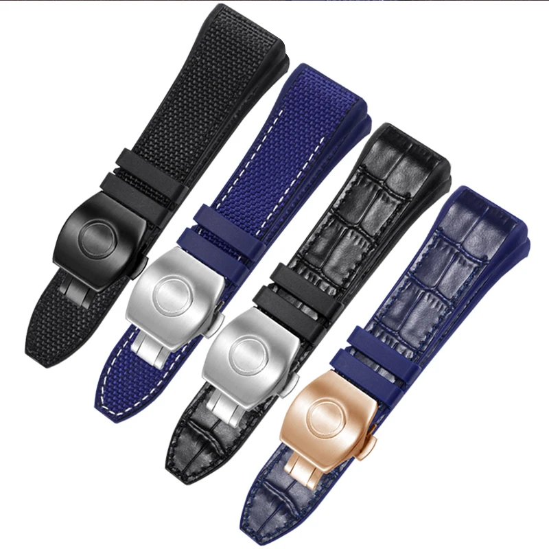 Nylon Silicone Watchband Replaces Frank Muller V45/Blue Yacht Series Genuine Leather Rubber Strap
