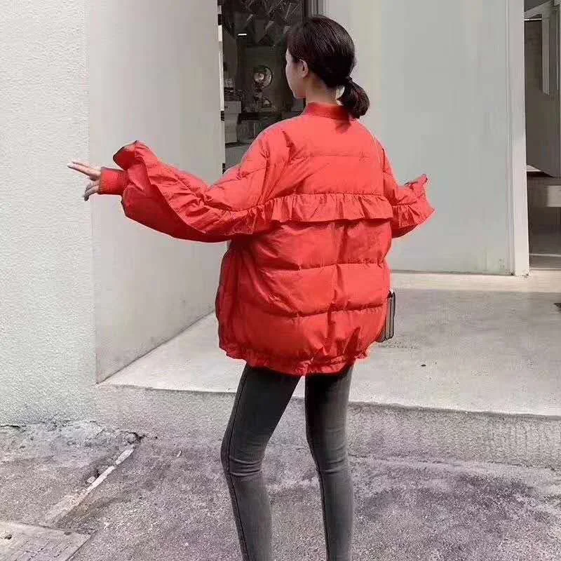Women Bat Sleeve Loose Short Jacket Thick Warm Parkas Winter Coat Patchwork Overcoats Female Solid Color Outwear Streetwear Ins
