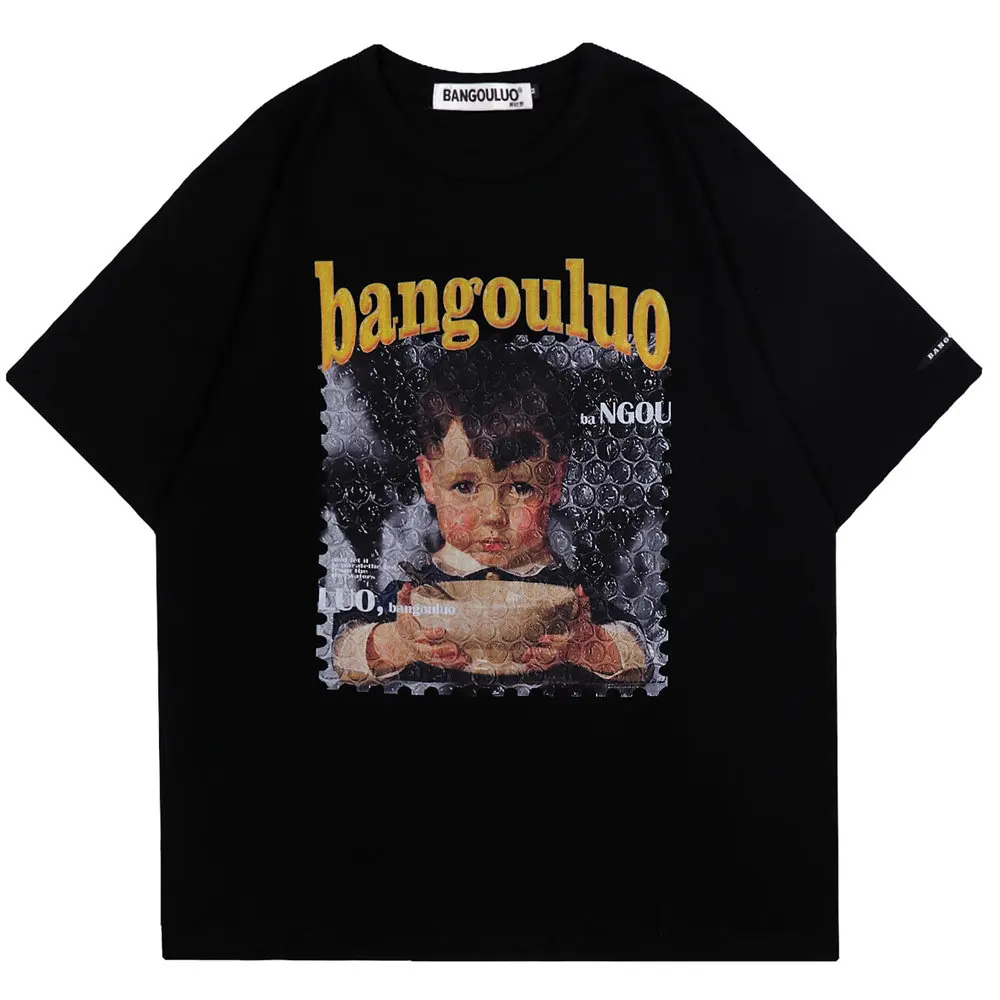 

Men T-shirt Little Baby Eating Painting Print Cotton O-neck T Shirt Top Streetwear Harajuku Casual Hip Hop Short Sleeve T-shirts