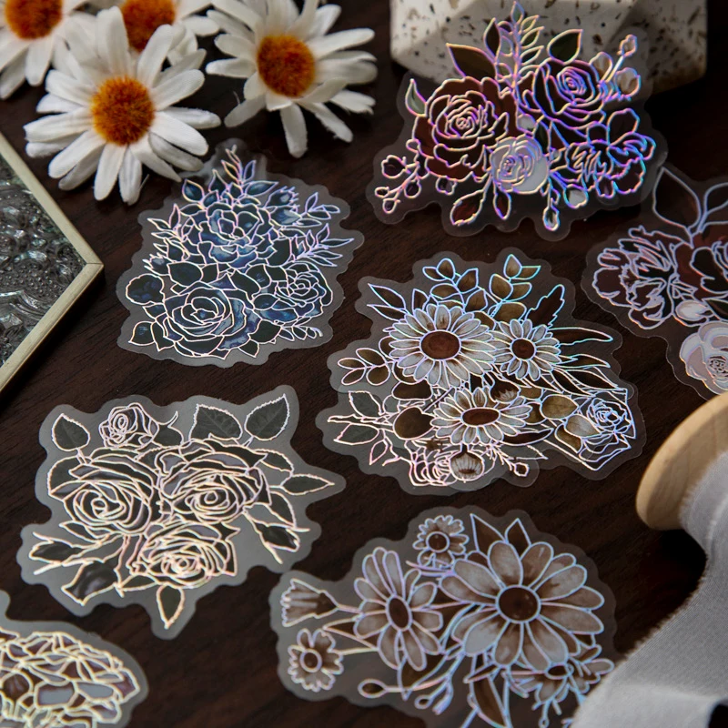 

20 pcs INS Laser Flowers Stickers pack Diy Scrapbooking Sticker Creativity Diary Album Collage material