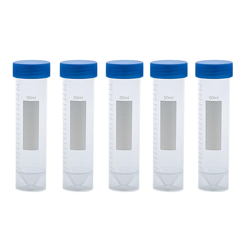 

5 Pieces 50Ml Plastic Transparent Centrifuge Tube With Scale Plastic Test Tube Free-Standing With Screw Cap