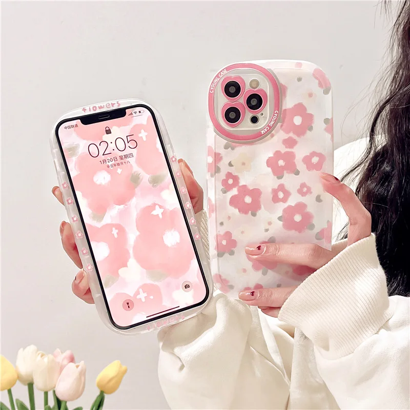 

Side love plastic molding watercolor flowers Phone Case For iphone 14 13 12 11 Pro Max X XR XSMAX 7 8 Plus SE TPU Case Cover