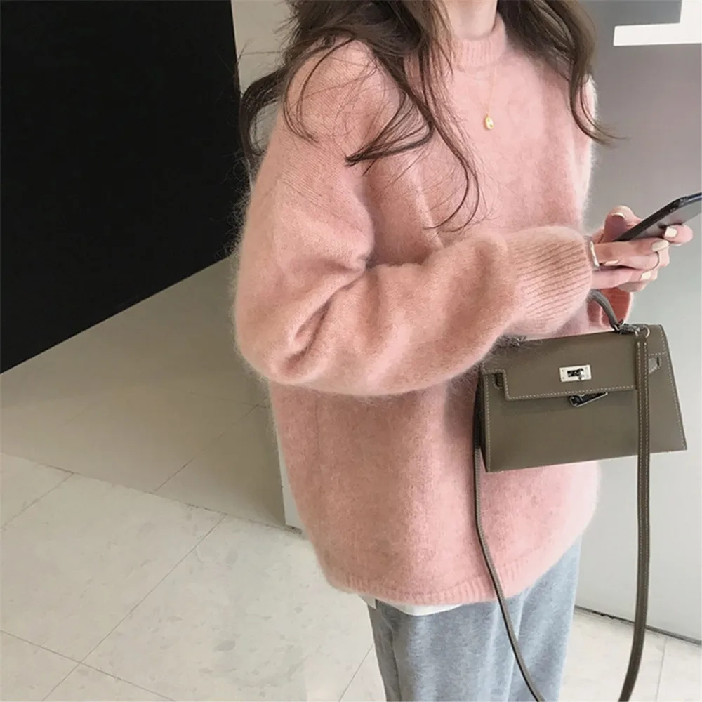

Fashion Warm Autumn Fleece Soft Basic Cashmere Sweater Women Solid Color Thick Warm Half Turtleneck Sweater Loose Warm Jumper