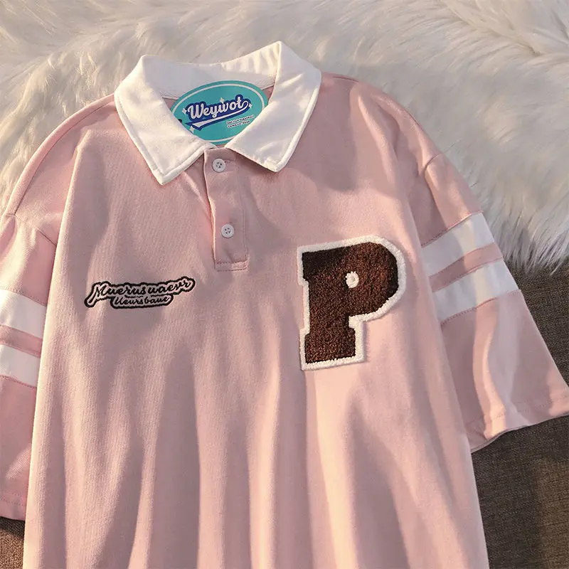 Футболка-поло женская с вышивкой рубашка из хлопка коротким рукавом Модная