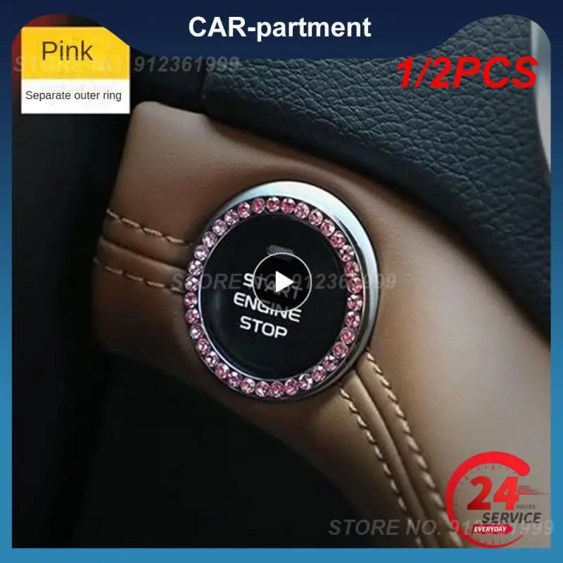 

1/2PCS Car One-click Start Button Car Interior Engine Ignition Start Stop Button Protective Cover Crystal Decoration Car