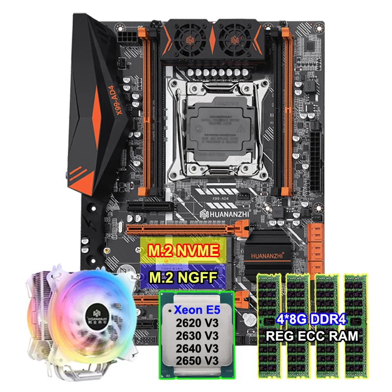 Материнская плата HUANANZHI X99-AD4 с 2 слотами M.2 SSD DIY CPU Xeon E5 2620 2630 V3 2650 V3 CPU Cooler 4*8G память REG ECC 32G RAM