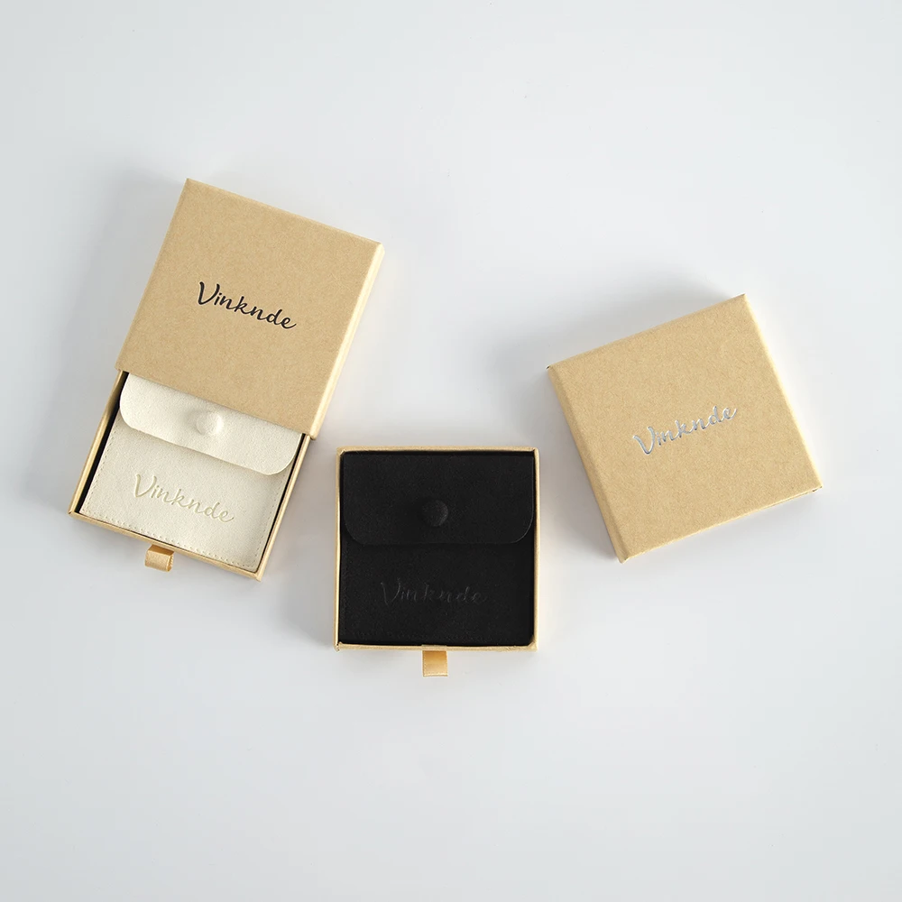 9x9x1.7cm Cardboard Boxes Custom Logo Product Package Boxes Case Pouches Bag Drawer Jewelry Packaging Gift Box Suede Button Bags