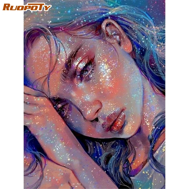 

RUOPOTY 60x75cm Oil Painting By Numbers Girl Drawing On Canvas Figure Pictures By Numbers For Modern Home Decor Diy Gift