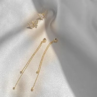 trendy long tassel butterfly drop earrings for women korean gold color zircon earrings 2022 wedding bridal jewelry party gift