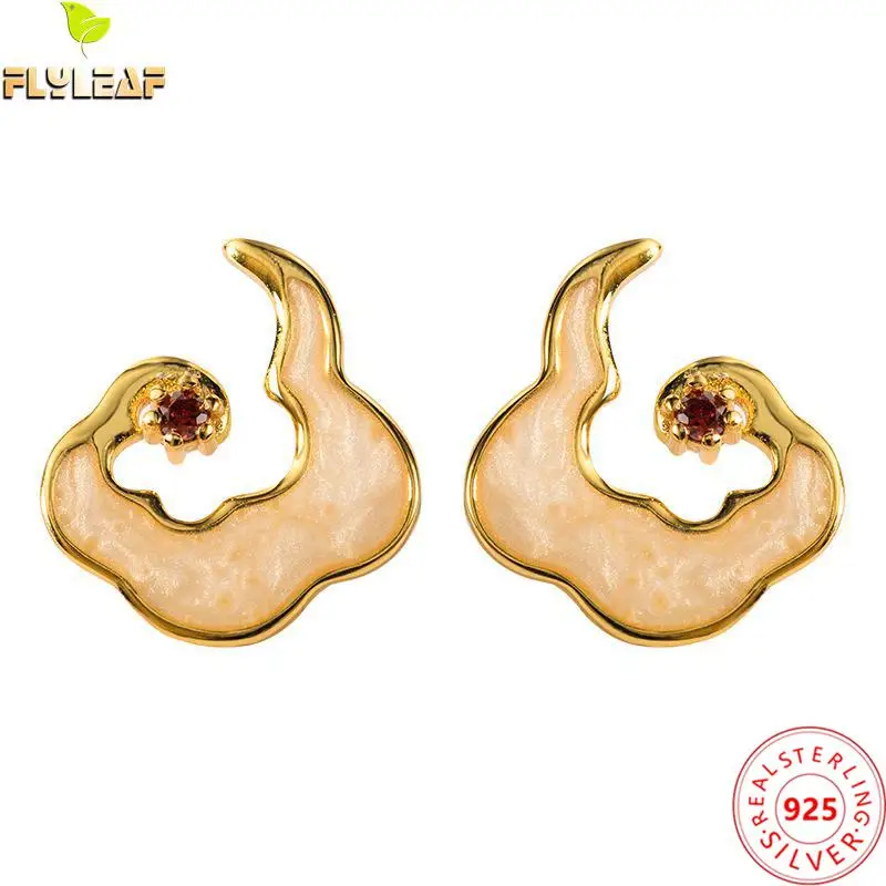 

Real 925 Sterling Silver Jewelry Natural Shell Lucky Clouds Stud Earrings For Women 18k Gold Plating Original Design Accessories