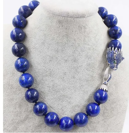 

lapis lazuli round 18mm blue zircon clasp necklace 18inch wholesale beads nature FPPJ woman