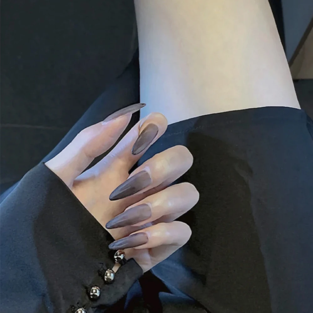 

24 шт. заостренные серые матовые накладные ногти на длинной шпильке накладные ногти матовые милые стильные искусственные ногти с клеем