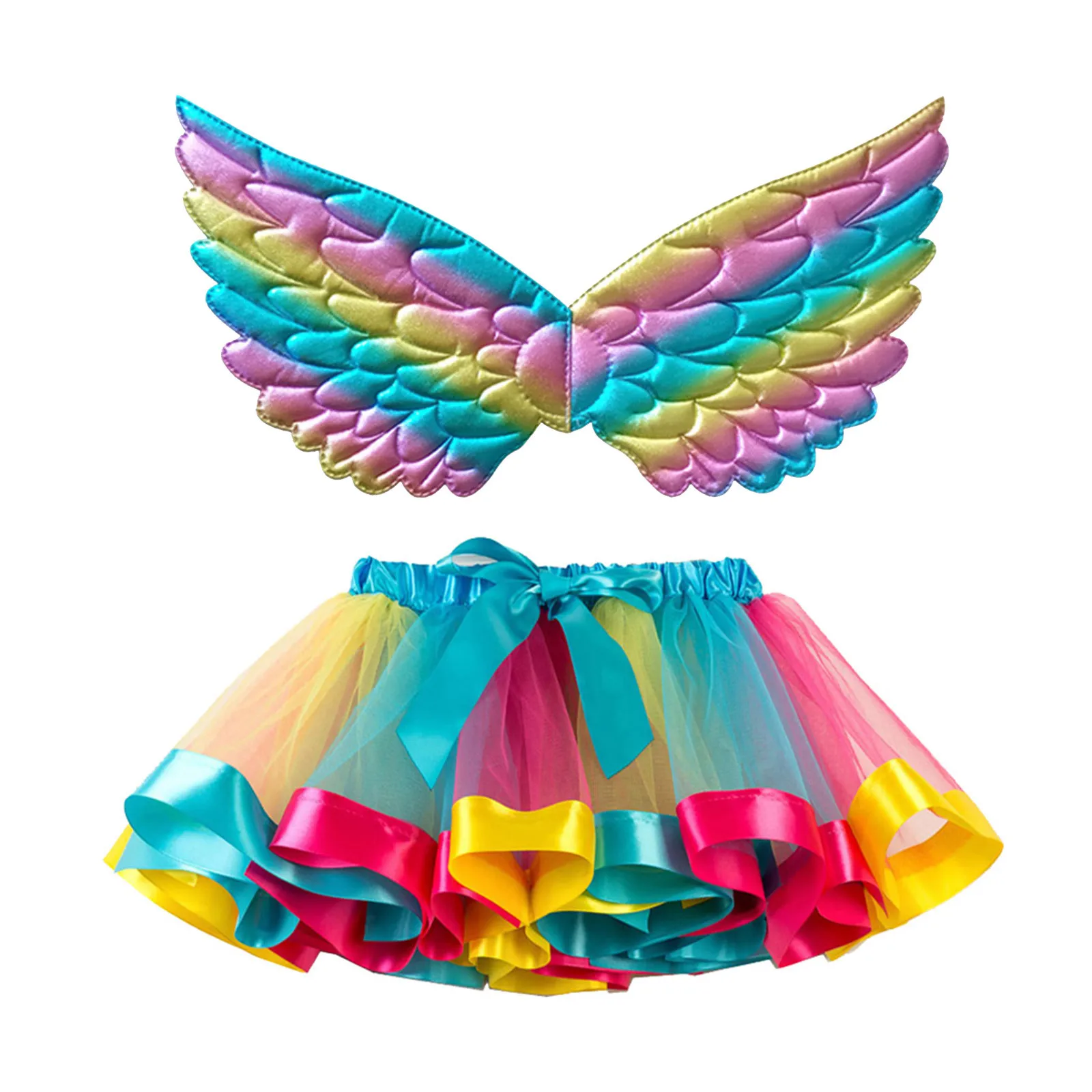 

Юбка для маленьких девочек, юбка для балета для девочек, танцевальная Радужная юбка из фатина с крыльями для маленьких девочек, комплект из двух предметов