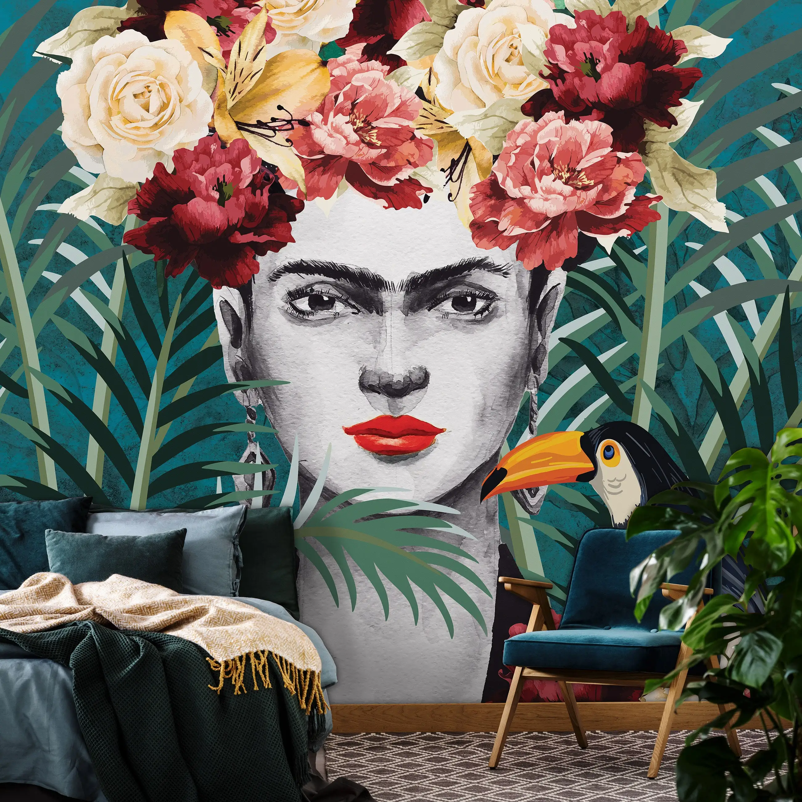 

Frida Wallpaper Photo WALL Mural Exotic Wall Decoration FLOWERS Wall Poster Interior Design Wall Poster Art Wall Print