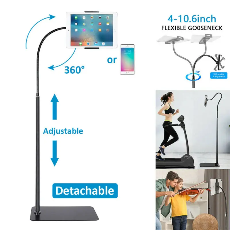 

Tablet Floor Stand 360° Adjustable Gooseneck Cell Phone iPad Holder For 4"-10.6"