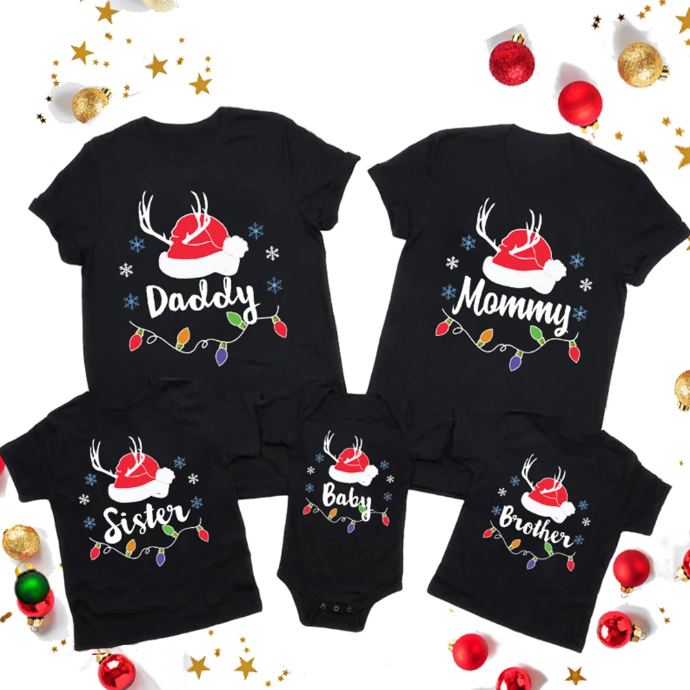 Merry Christmas Family Matching Clothes Adult Kid Look Outfit T-shirt Top Holiday Mother Father Son Daughter T Shirt Baby Romper