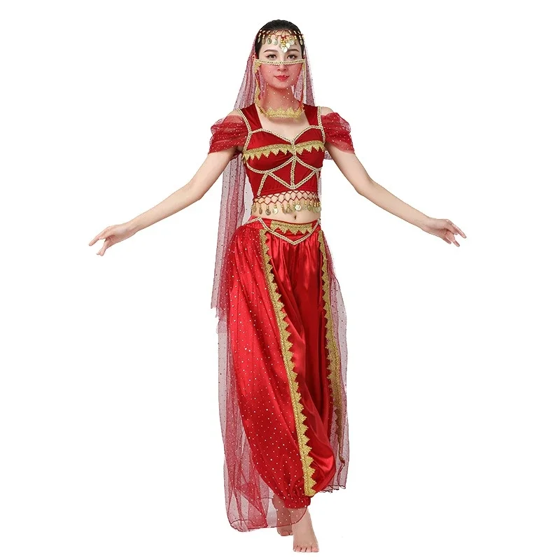 

Женская экзотическая индийская танцевальная модель, 4 шт., благородная принцесса Жасмин, косплей, сценическая Одежда для танцев