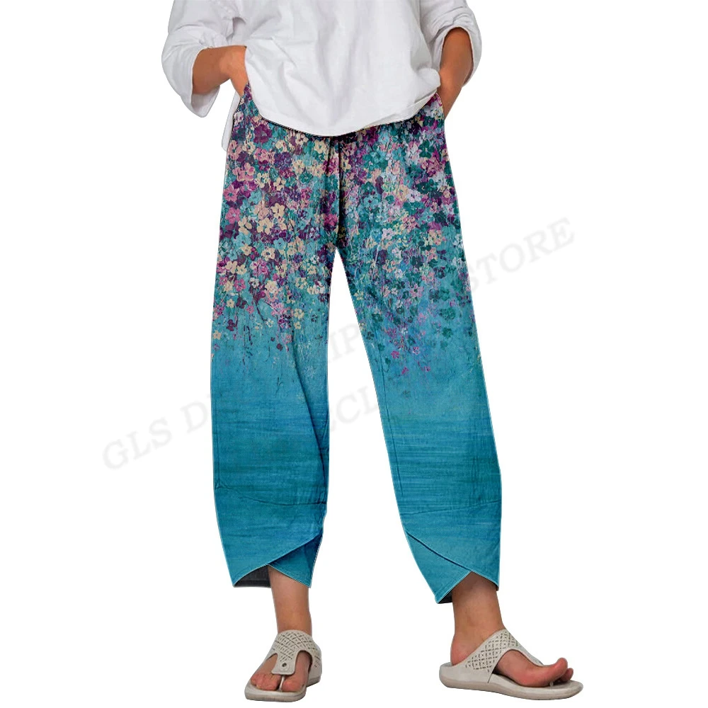 

FLoral Pants Women Max Loose Casual Wide Leg Pant High Waist Trouser Straight Leg Pocket Yoga Pant Jogging Widepants Girl