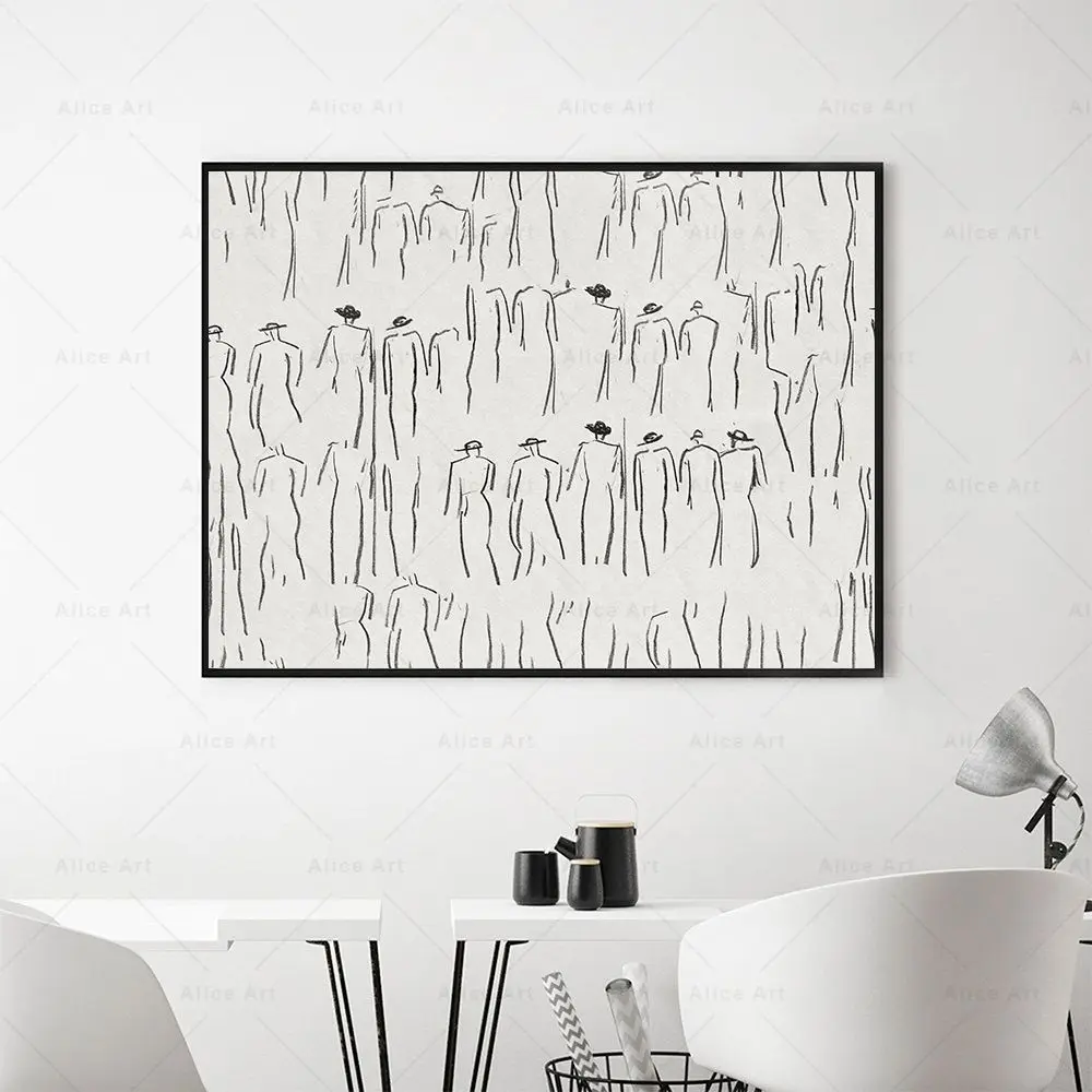 

Vintage Figure Sketch Art Canvas Painting Abstract Line Drawing Poster Minimalist Wall Art Print Pictures Living Room Home Decor