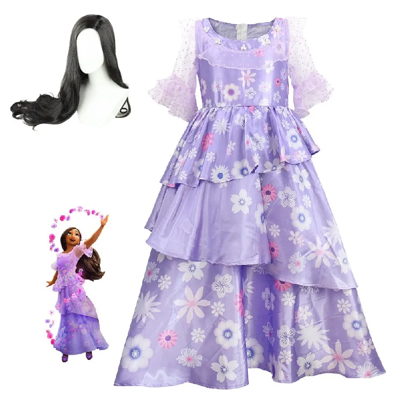 

Костюм для косплея по мотивам аниме-фильма Энканто Изабелла мадригал, костюм для взрослых и мужчин, милая женская одежда на Хэллоуин, волшебное фиолетовое платье принцессы, парик