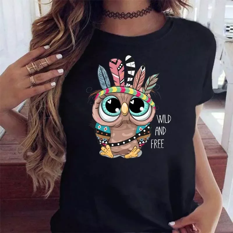 

Women graphic T-shirt cartoon bird print round neck Top hand-painted design 3D printing Pattern Large size flowers Design for Wo