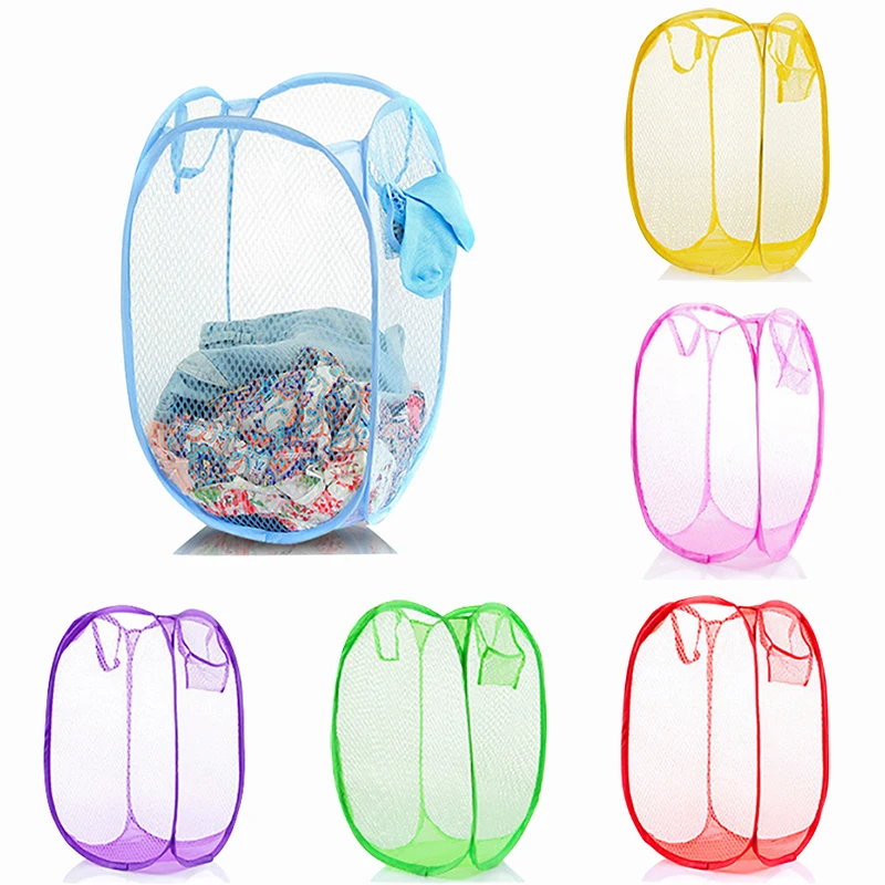 

Foldable Nylon Net Laundry Bag Pop Up Mesh Washing Foldable Laundry Basket Bag Bin Hamper Storage
