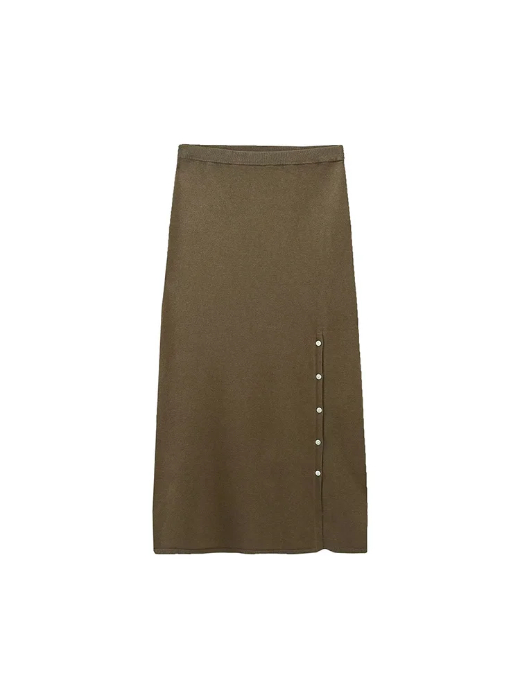 

PB&ZA2023 Early Spring New Women's Fashion High Waist Chic Slim Button Trim Knitted Dress 5755014