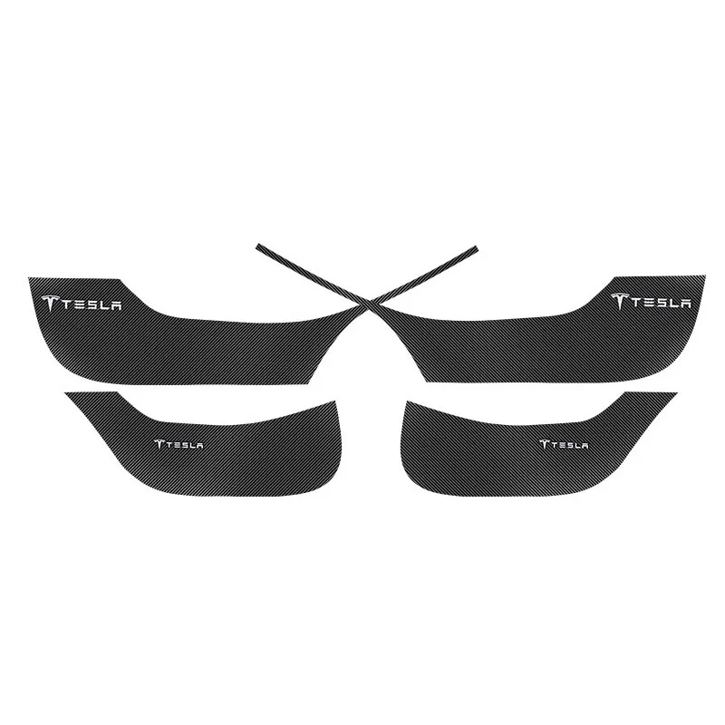 

4pcs Car Door Anti Kick Pad Protection for Tesla Model 3 Side Edge Protector Pads Glove Box Stickers Model3 Carbon Fiber Pattern
