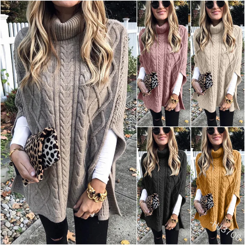 

Autumn Winter 2023 New Turtleneck Solid Color Street Hipster Women Sweater Loose Fashion Knitted Pullover Shawl Femaels Tops