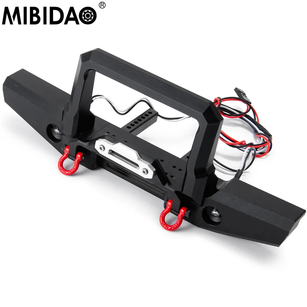 

Черный металлический передний бампер MIBIDAO с фонарями и буксировочным крючком для 1/10 дюйма, детали для обновленного радиоуправляемого автомобиля на гусеничном ходу TRX4