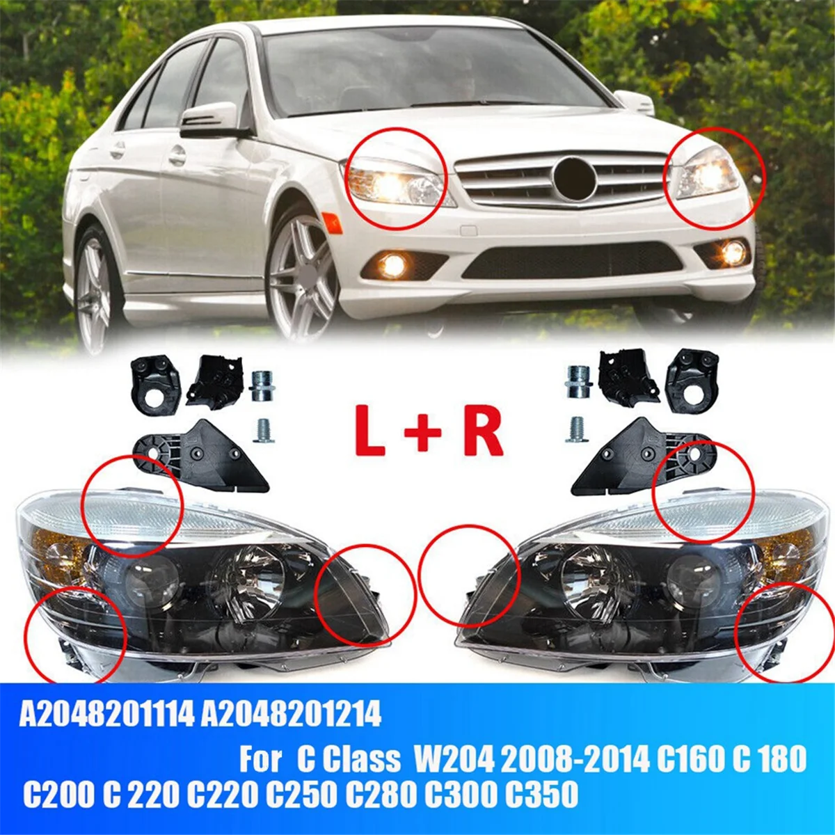 Набор креплений для правой фары A2048201214 Mercedes-Benz C Class W203 W204 2008-2014 C160 180 C200