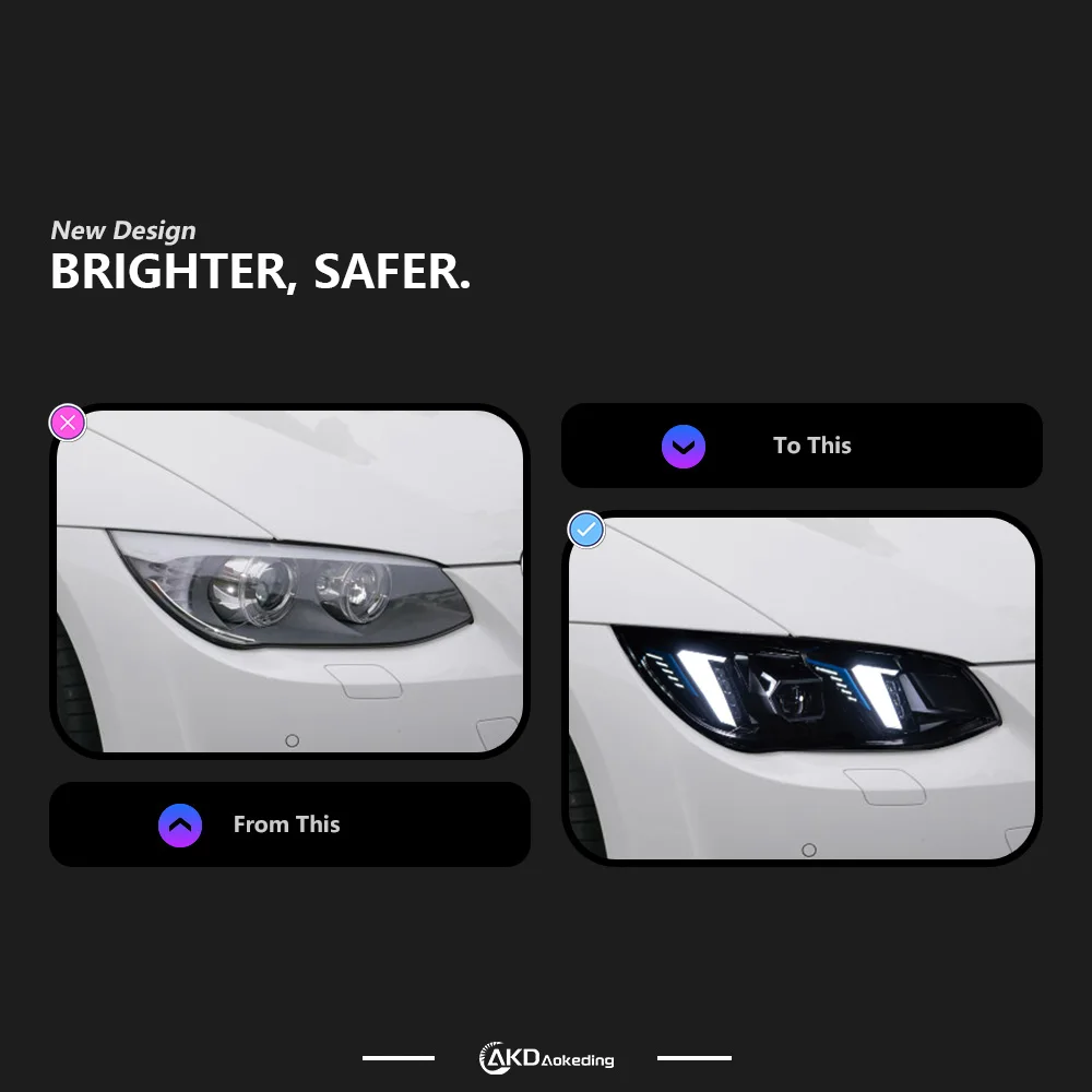 Фото Для BMW E92 фары 2006-2012 E93 DRL дневные ходовые огни светодиодные биксеноновые лампы противотуманные фары автомобильный аксессуар 330i 335i E93 фары №3