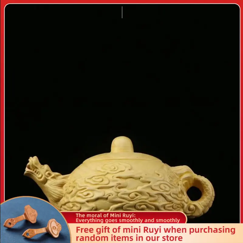 

Cliff Cypress Wood Carving Tea Kettle with Grip Handle Hand Piece of Handicraft Pieces Wooden Figurines Statues for Decoration