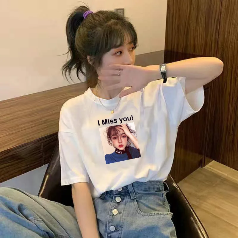 

Summer Clothes for Women 2022 Graphic Short Sleeve T Shirt Femme Loose Funny Print Korean Style Cute O Neck Casual White Tops